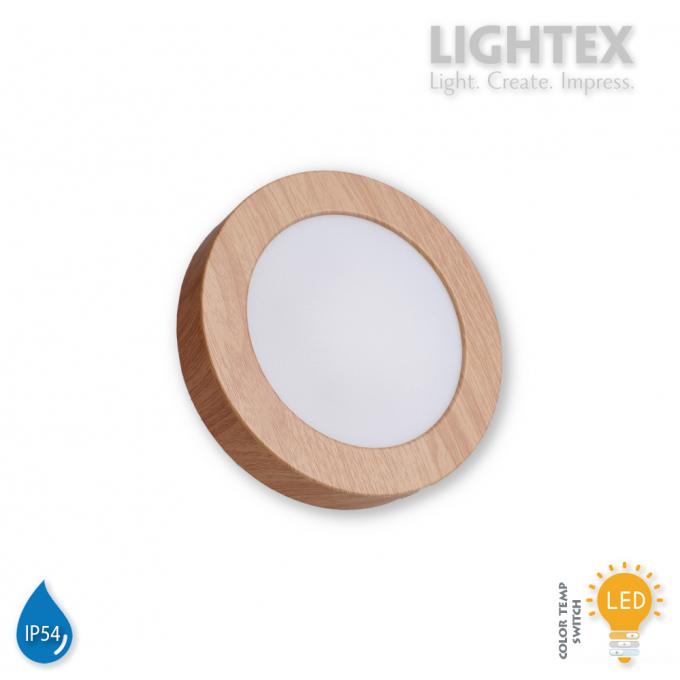 LED луна BEKA за скрит и открит монтаж влагозащитена 220V 12W IP54 CCT 1020lm Ø145xH31mm/ cut Ø125mm цвят бук Lightex