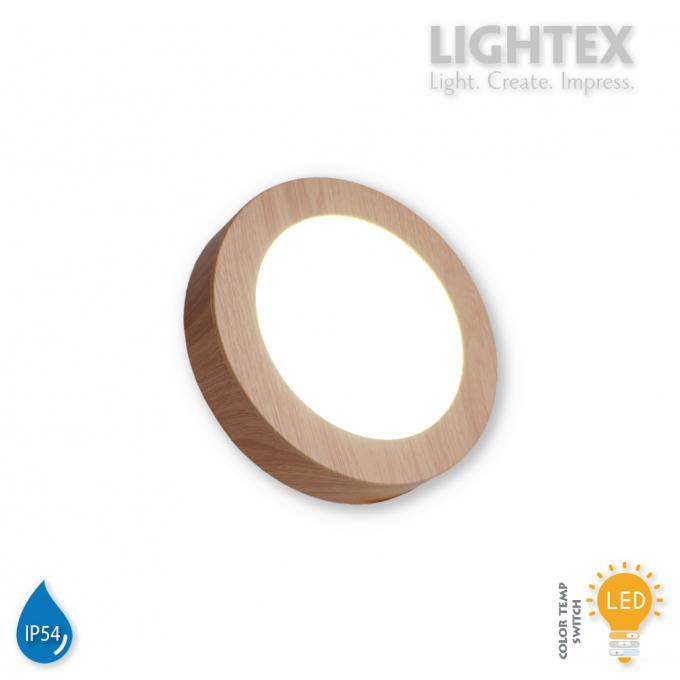 LED луна BEKA за скрит и открит монтаж влагозащитена 220V 12W IP54 CCT 1020lm Ø145xH31mm/ cut Ø125mm цвят бук Lightex