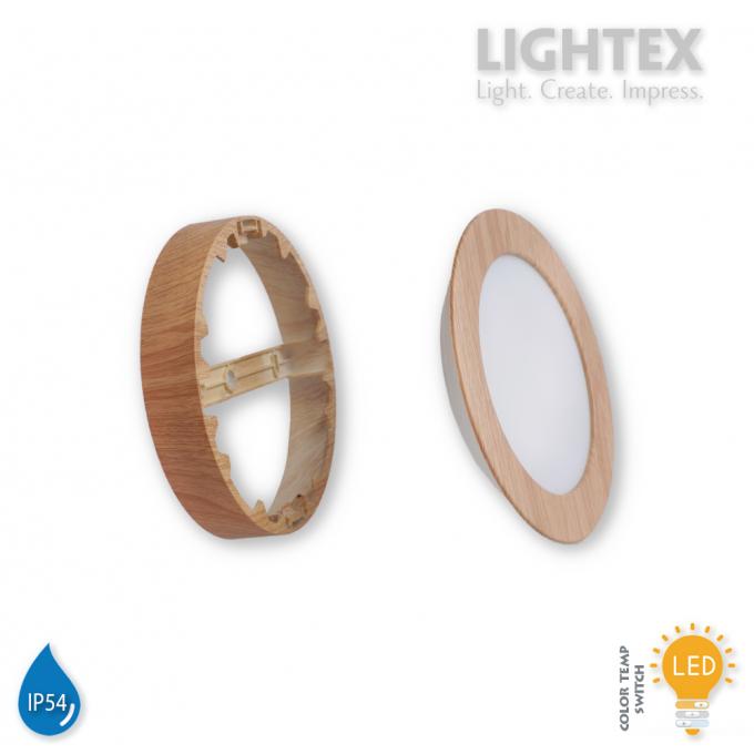 LED луна BEKA за скрит и открит монтаж влагозащитена 220V 12W IP54 CCT 1020lm Ø145xH31mm/ cut Ø125mm цвят бук Lightex