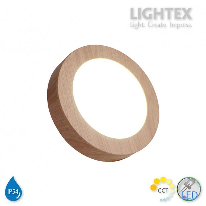 LED луна BEKA за скрит и открит монтаж влагозащитена 220V 18W IP54 CCT 1530lm Ø170xH31mm/ cut Ø150mm цвят бук Lightex