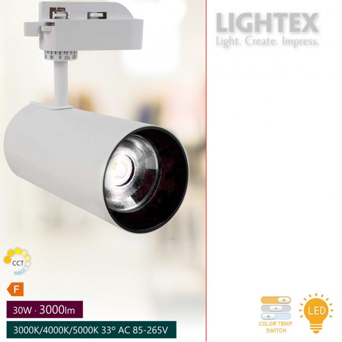 LED прожектор за шина DIEGO 30W 220V 3000K/4000K/5000K 3000lm с ключ за смяна и цветна температура Ø75х160mm бял Lightex