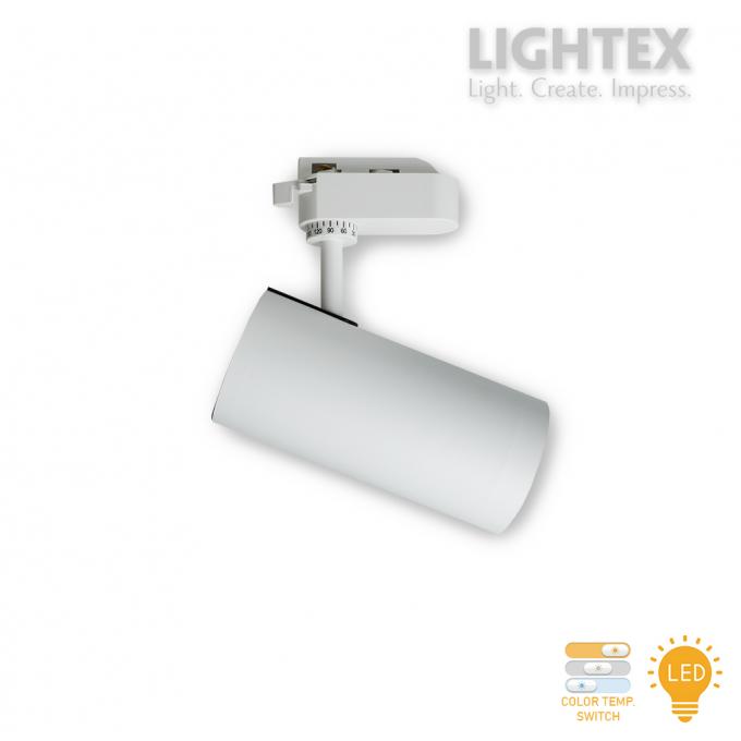 LED прожектор за шина DIEGO 30W 220V 3000K/4000K/5000K 3000lm с ключ за смяна и цветна температура Ø75х160mm бял Lightex