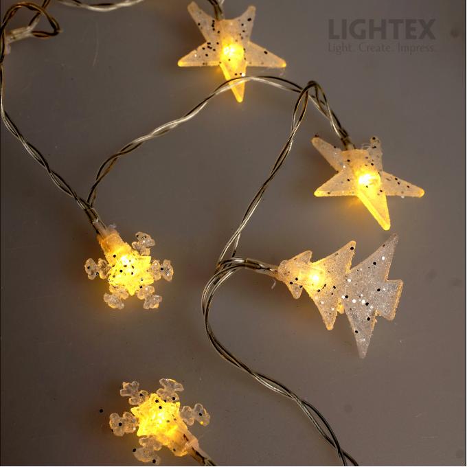 LED Светещ гирлянд снежинка,звезда,елхичка 10LED 0.39W WW IP20 за 2xAA 1.5V 1.65m Lightex