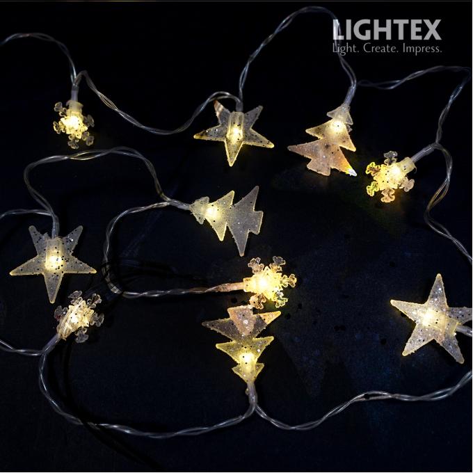 LED Светещ гирлянд снежинка,звезда,елхичка 10LED 0.39W WW IP20 за 2xAA 1.5V 1.65m Lightex