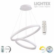 LED Полилей CATERINA бял с дистанционно 74W 3000K-6500K 4760lm 220V ф600+ф400 x1000mm Lightex