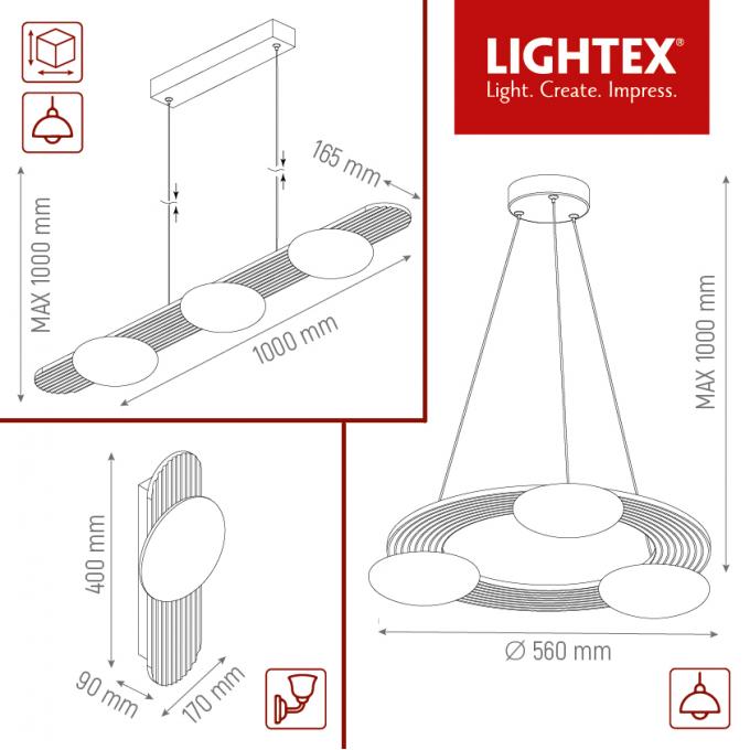 LED полилей KALMEA 22W 3000K 220V 2000lm Ø560mm черен Lightex